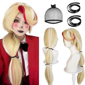 Charlie Morningstar Cosplay Wig(+ 2 Black Ribbons) for Women Long Blonde Wig Cosplay for Adult Charlie Morningstar Wig for Anime Outfit Charlie Wig for Halloween Party Costume +Wig Cap