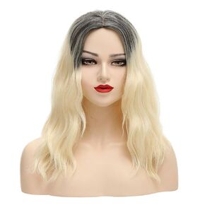 Long Wavy Blonde Black Ombre Synthetic Hair Wigs for Women Anime Cosplay Halloween Costume Party Show Daily Use Wig