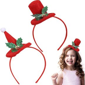 2 Pack Christmas Mini Top Hat Headband Red for Gril Women