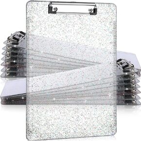Glenmal 12 Pcs Transparent Plastic Clipboards Bulk Glitter Clipboard Bling Standard A4 Letter Size Clipboards with Hangable Low Profile Clip Hold 80 to 100 Sheets for Classroom School Office Store