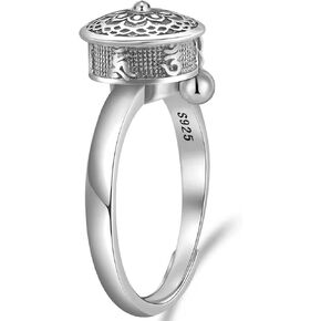 925 Silver Rotating Rings Buddhist Tibetan Prayer Wheel Lotus Ring Good Luck Adjustable Ring