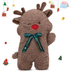 Athionsu 12-Inch Plush Reindeer Pillow Pillow Soft and Cuddly Christmas Stuffed Animal for Kids & Adults
