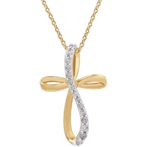 Gilded 10K Yellow Gold 1/4cttw Natural Round-Cut Diamond (I-J Color, I2-I3 Clarity) Twist Cross Pendant-Necklace,18"