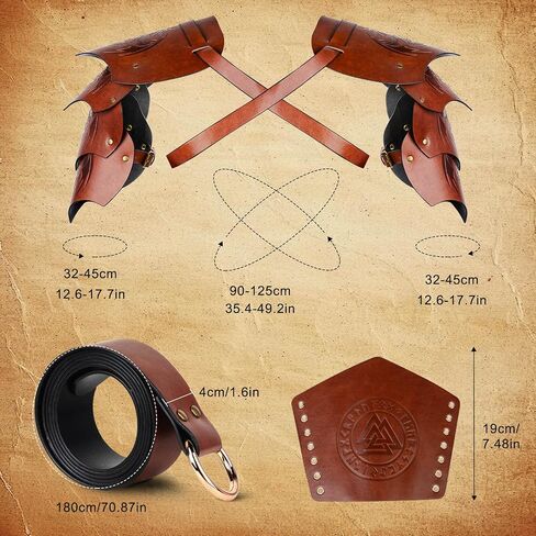 3Pcs Renaissance Accessories,Medieval Leather Double Shoulder Armor,Viking Leather Bracers Arm Guards,Knight Leather Belt in Saudi Arabia