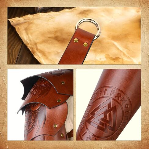 3Pcs Renaissance Accessories,Medieval Leather Double Shoulder Armor,Viking Leather Bracers Arm Guards,Knight Leather Belt in Saudi Arabia