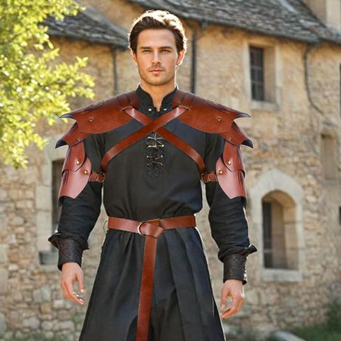 3Pcs Renaissance Accessories,Medieval Leather Double Shoulder Armor,Viking Leather Bracers Arm Guards,Knight Leather Belt in Saudi Arabia