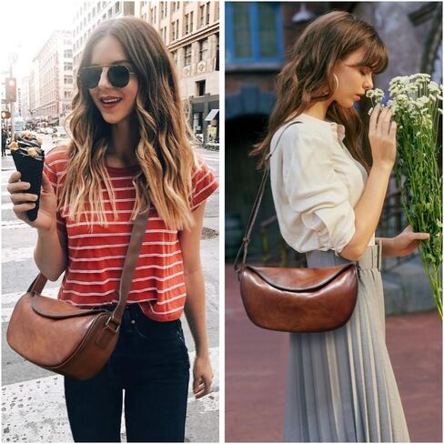 Leather Crossbody Bag Purse for Women Men,Crescent Shoulder Bag Small Cross Body Dumpling Bag Half Moon Adjustable in Kuwait