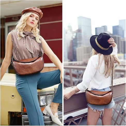 Leather Crossbody Bag Purse for Women Men,Crescent Shoulder Bag Small Cross Body Dumpling Bag Half Moon Adjustable in Kuwait