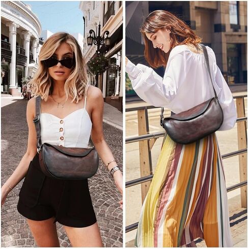 Leather Crossbody Bag Purse for Women Men,Crescent Shoulder Bag Small Cross Body Dumpling Bag Half Moon Adjustable in Kuwait