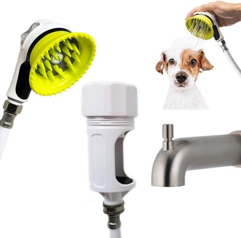 Wondurdog Bathtub Spout & Garden Hose Attachment Dog Wash Kit | Wash Your Pet. Don't Get Wet with Rubber Grooming Teeth and Splash Shield in Saudi Arabia