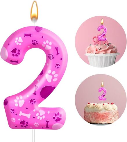 Number 2 Pink Purple Dog Paw Birthday Candles Birthday Cake Topper Pink Dog Paw Print Themed Numeral Birthday Candles for Boy Girl Dog Paw Birthday Decoration(Number 2, Pink,Purple) in Saudi Arabia