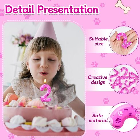 Number 2 Pink Purple Dog Paw Birthday Candles Birthday Cake Topper Pink Dog Paw Print Themed Numeral Birthday Candles for Boy Girl Dog Paw Birthday Decoration(Number 2, Pink,Purple) in Saudi Arabia