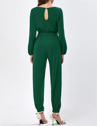 JASAMBAC Womens Jumpsuits Dressy Casual One Piece Crewneck Long Sleeve High Waist Stretchy Long Pants Rompers with Pockets in Saudi Arabia