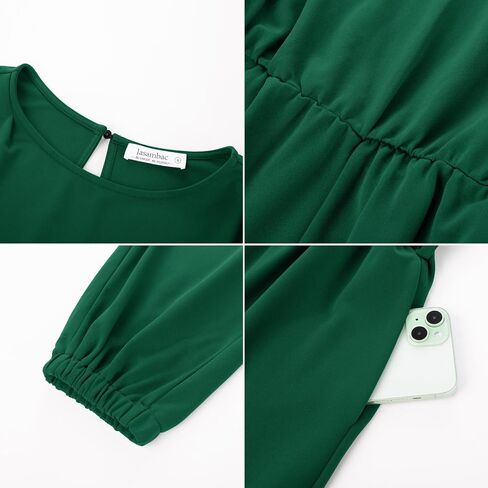 JASAMBAC Womens Jumpsuits Dressy Casual One Piece Crewneck Long Sleeve High Waist Stretchy Long Pants Rompers with Pockets in Saudi Arabia