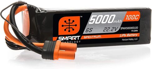 Spektrum Smart RC LiPo Battery Pack: 5000mAh 6S 22.2V 100C, IC5 Connectors (EC5 Compatible), SPMX50006S100, Black in Saudi Arabia