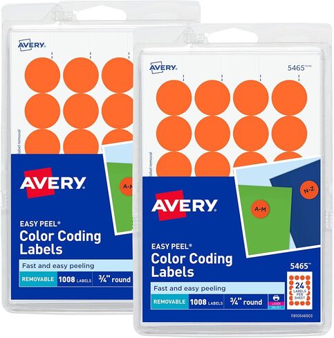 Avery Printable Color Coding Round Labels, 3/4 Inch Diameter, Orange, 1,008 per Pack, 2 Packs, 2,016 Customizable Labels Total (07872) in Saudi Arabia