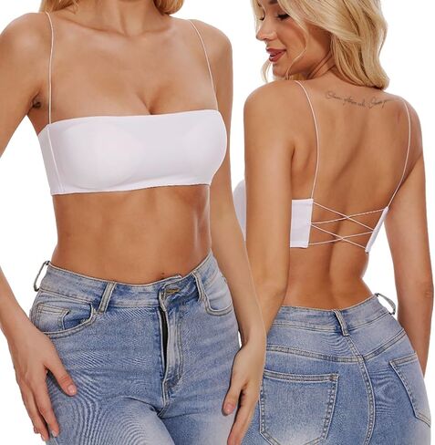 Seamless Bandeau Bra for Women Spaghetti Bralette Wirefree Square Neckline Low Back Bra Top in Saudi Arabia