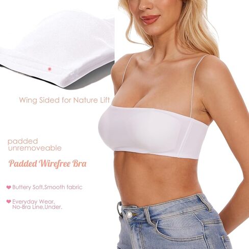 Seamless Bandeau Bra for Women Spaghetti Bralette Wirefree Square Neckline Low Back Bra Top in Saudi Arabia