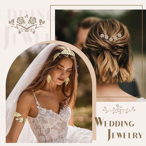 FINREZIO Greek Goddess Costume Accessories Set for Women Leaf Headband Armband Bracelet Golden Laurel Leaves Crown Artificial Dangle Earrings Bridal Wedding Headpiece Party Toga Jewelry in Kuwait