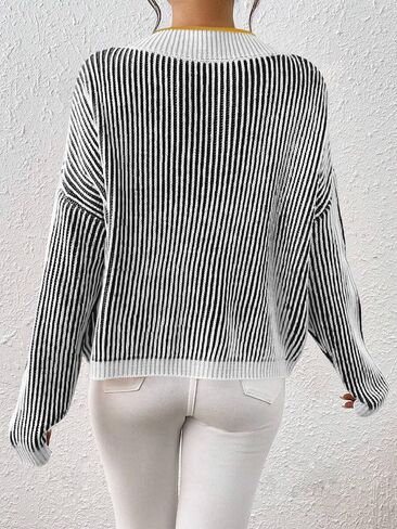 Cakulo Womens Fall 2024 Oversized Striped V Neck Sweaters Long Sleeve Knit Color Block Trendy Pullover Sweater Top in Saudi Arabia