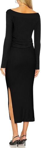 Lrady Women's Two Piece Maxi Skirt Sets Ribbed Knit Long Sleeve Tops Slit Bodycon Skirts Casual Party Dress Set in Saudi Arabia