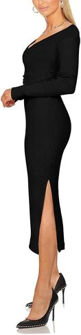 Lrady Women's Two Piece Maxi Skirt Sets Ribbed Knit Long Sleeve Tops Slit Bodycon Skirts Casual Party Dress Set in Saudi Arabia