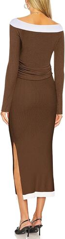 Lrady Women's Two Piece Maxi Skirt Sets Ribbed Knit Long Sleeve Tops Slit Bodycon Skirts Casual Party Dress Set in Saudi Arabia