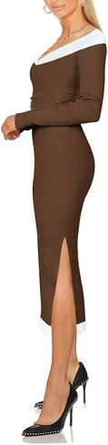 Lrady Women's Two Piece Maxi Skirt Sets Ribbed Knit Long Sleeve Tops Slit Bodycon Skirts Casual Party Dress Set in Saudi Arabia