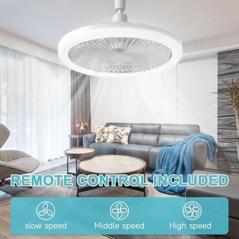 Ceiling Fan with Lights and Remote - Small Ceiling Fan Light 10 inch Bladeless Screw in Socket Fan Dimmable 3 Colors LED Lights E27 Base Mini Fandelier Ceiling Fan for Bedroom Indoor White in Saudi Arabia