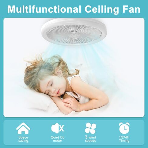 Ceiling Fan with Lights and Remote - Small Ceiling Fan Light 10 inch Bladeless Screw in Socket Fan Dimmable 3 Colors LED Lights E27 Base Mini Fandelier Ceiling Fan for Bedroom Indoor White in Saudi Arabia