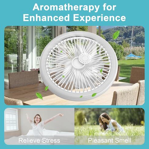 Ceiling Fan with Lights and Remote - Small Ceiling Fan Light 10 inch Bladeless Screw in Socket Fan Dimmable 3 Colors LED Lights E27 Base Mini Fandelier Ceiling Fan for Bedroom Indoor White in Saudi Arabia