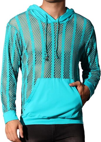Lars Amadeus Mesh Hoodies for Men's Long Sleeves See Through Shirts Sheer Mesh Tops in Saudi Arabia