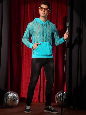 Lars Amadeus Mesh Hoodies for Men's Long Sleeves See Through Shirts Sheer Mesh Tops in Saudi Arabia