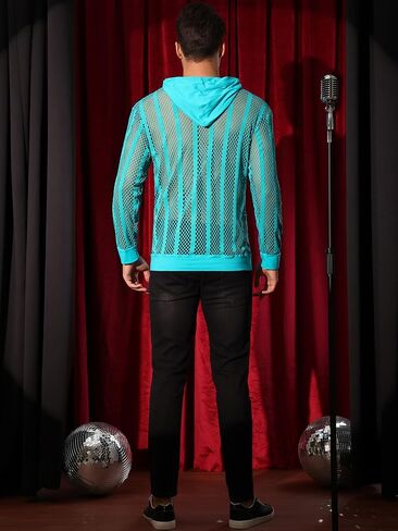 Lars Amadeus Mesh Hoodies for Men's Long Sleeves See Through Shirts Sheer Mesh Tops in Saudi Arabia