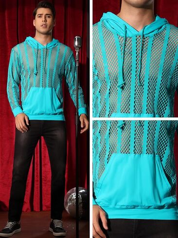 Lars Amadeus Mesh Hoodies for Men's Long Sleeves See Through Shirts Sheer Mesh Tops in Saudi Arabia