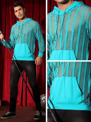 Lars Amadeus Mesh Hoodies for Men's Long Sleeves See Through Shirts Sheer Mesh Tops in Saudi Arabia