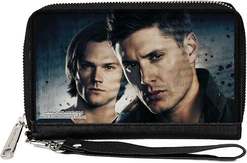 محفظة خارقة بإبزيم للأسفل، سحاب حولها، لون رمادي داكن من Supernatural Winchester Brothers، جلد نباتي in Saudi Arabia
