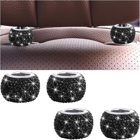 4PCS Bling Car Headrest Collars, Crystal Rhinestone Vehicle Head Rest Collars Decorative Rings, Diamond Automotive Seat Interior Charms Accessories, Universal for SUV, Sedan, Truck (Black) in Kuwait