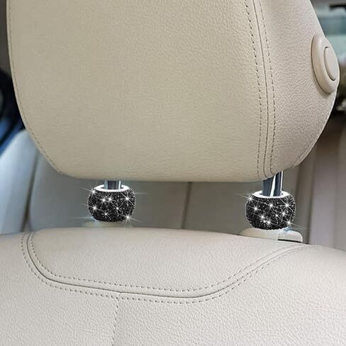 4PCS Bling Car Headrest Collars, Crystal Rhinestone Vehicle Head Rest Collars Decorative Rings, Diamond Automotive Seat Interior Charms Accessories, Universal for SUV, Sedan, Truck (Black) in Kuwait