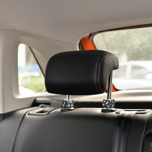 4PCS Bling Car Headrest Collars, Crystal Rhinestone Vehicle Head Rest Collars Decorative Rings, Diamond Automotive Seat Interior Charms Accessories, Universal for SUV, Sedan, Truck (Black) in Kuwait