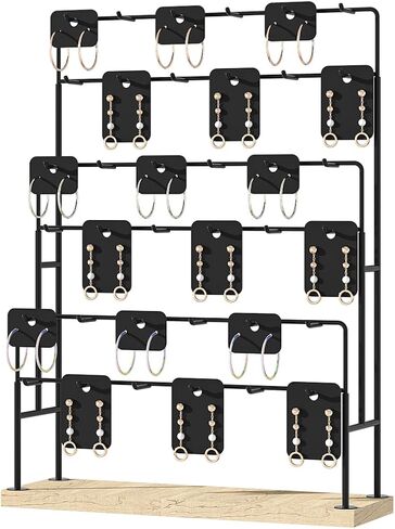 عرض المجوهرات من Julysky للبائعين، منظم حامل القرط 36 خطافًا، حامل القرط للأقراط المعلقة، حامل عرض القرط، حامل منظم القرط، شجرة القرط (أسود) in Kuwait
