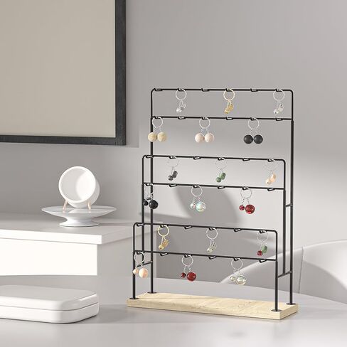 عرض المجوهرات من Julysky للبائعين، منظم حامل القرط 36 خطافًا، حامل القرط للأقراط المعلقة، حامل عرض القرط، حامل منظم القرط، شجرة القرط (أسود) in Kuwait