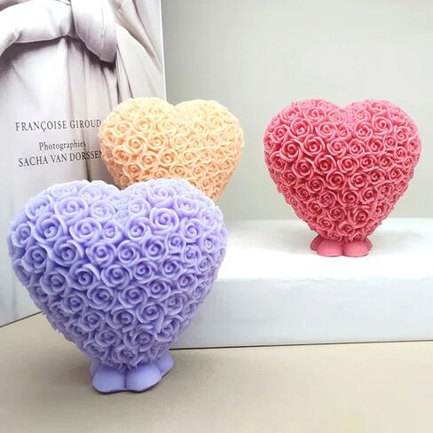 3D Rose Heart Shaped Candle Soap Silicone Mold Fondant Chocolate Candy Cake Decorating Mold Plaster Resin Polymer Clay Mould Wedding Valentine's Day Decor in Saudi Arabia