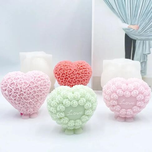 3D Rose Heart Shaped Candle Soap Silicone Mold Fondant Chocolate Candy Cake Decorating Mold Plaster Resin Polymer Clay Mould Wedding Valentine's Day Decor in Saudi Arabia