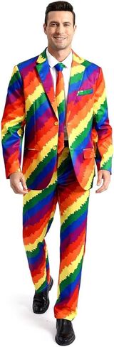 Men's 3-Piece Pride Rainbow Suits, Two Button Jacket & Pants & Tie in Kuwait