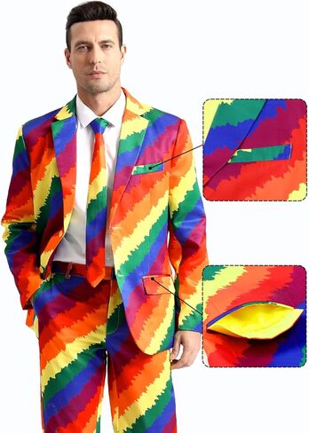 Men's 3-Piece Pride Rainbow Suits, Two Button Jacket & Pants & Tie in Kuwait