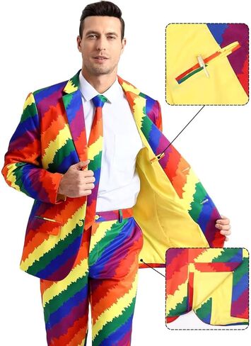 Men's 3-Piece Pride Rainbow Suits, Two Button Jacket & Pants & Tie in Kuwait