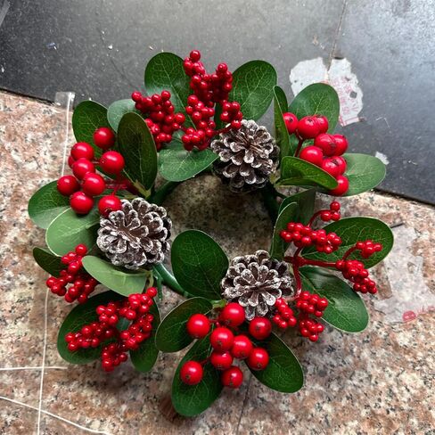 مجموعة من 2، حلقات شموع عيد الميلاد، صنوبر صناعي مع التوت الأحمر لعمود عيد الميلاد، أكاليل شموع دائرية مقاس 7.62 سم، حلقة ديكور حامل شموع احتفالية لطاولة عيد الميلاد in Kuwait