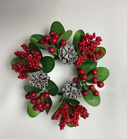 مجموعة من 2، حلقات شموع عيد الميلاد، صنوبر صناعي مع التوت الأحمر لعمود عيد الميلاد، أكاليل شموع دائرية مقاس 7.62 سم، حلقة ديكور حامل شموع احتفالية لطاولة عيد الميلاد in Kuwait