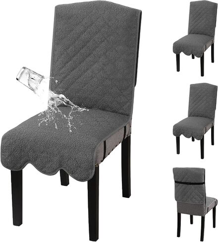 H.VERSAILTEX 100% Waterproof Dining Chair Covers Teddy Fleece Chair Cover for Dining Room Set of 6 Parson Chair Slipcovers Chair Protectors Covers, Grey in Saudi Arabia